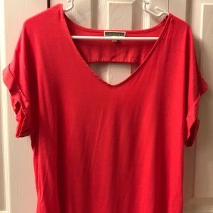 NWOT Coral V-Neck Tee with Back Cut-Out